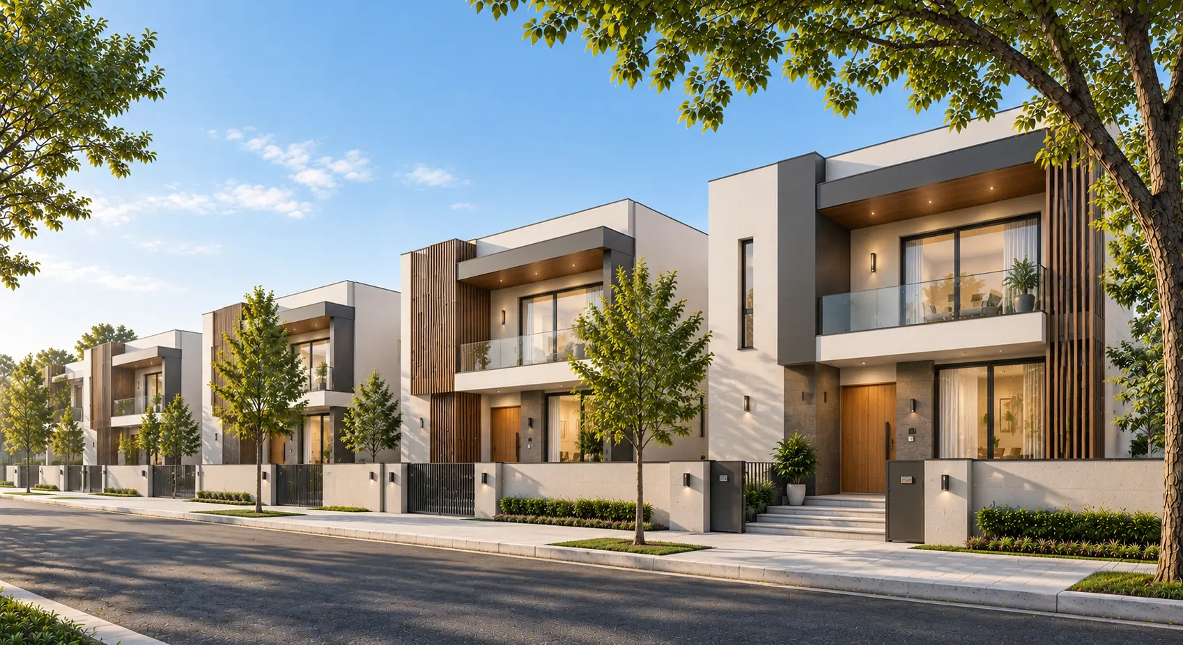 3d render row houses exterior private